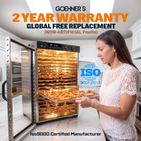 Elektrische 18-bakjes voedseldroger 1100W 0-48 uur timer 30-90°C 5 vooraf ingestelde modi slimme bediening SUS304 fruit kruiden groenten