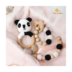 Hochet en bois Panda doux, ensemble cadeau pour nouveau-né, jouet tendance, au Crochet, nouveauté