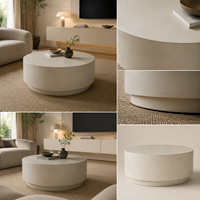 Table basse ronde en béton beige texturé, style Wabi Sabi, à deux niveaux, pour salon