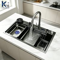 Évier de cuisine moderne au style populaire, finition miroir, noir mat, évier intelligent en acier inoxydable