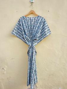 Caftán indio de algodón hecho a mano con estampado floral, caftán de verano para la playa, talla grande para mujer, camisón tipo caftán, regalo para ella. - Product Image 4