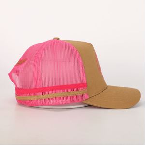Logo de broderie personnalisé de haute qualité 5 panneaux chapeau en maille sport couronne structurée en plein air pour voyage de plage casquette de camionneur en maille rayée - Product Image 4