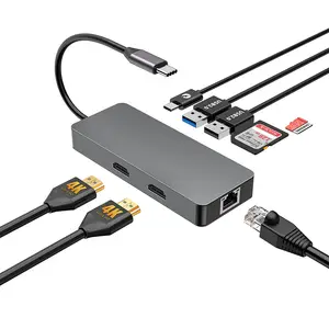 Hub tipo C QGeeM 8 en 1 USB C Multiport Hub con 4K HDM I SD TF 2,0 Lector de tarjetas Compatible con MacBoo K Pro/Air H P Del L Laptops