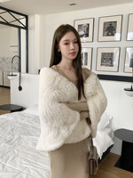 Châle carré en fourrure de lapin tricoté épais de style coréen, cape en vraie fourrure à volants haut de gamme pour l'hiver, étole de mariée en fourrure