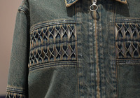 Ensemble deux pièces en jean imprimé toile style tribal rétro et pantalon vintage délavé, coupe ample et respirante, respectueux de l'environnement