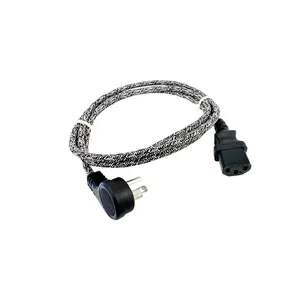 Braided Zig Zag Fabric Power Extension Cord with Flexible Cable & 3 Prong Plug - 18 awg - Black & White