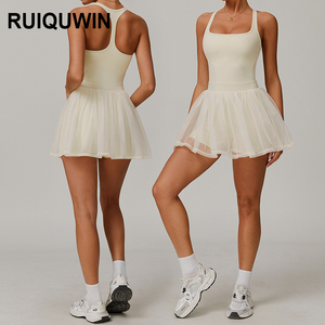 RUIQUWIN gaun olahraga tanpa lengan wanita penjualan terbaik 2025 pakaian tenis jala bernapas seksi dengan saku gaun atletik - Product Image 1
