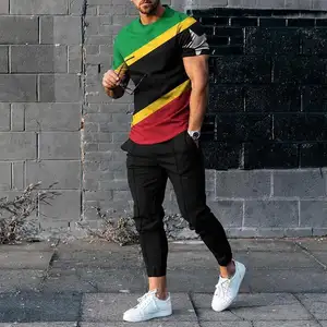 Casual 3D digital Fashion Sport Wear Tracksuit Men's short sleeved Tee two piece set slim fit tracksuits Men