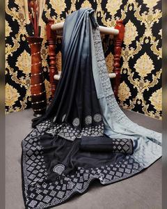 Ropa de fiesta de diseño propio, Red de diseñador y seda de terciopelo, mitad y mitad Sari bordado con blusa, mujeres indias, alfanumero - Product Image 5