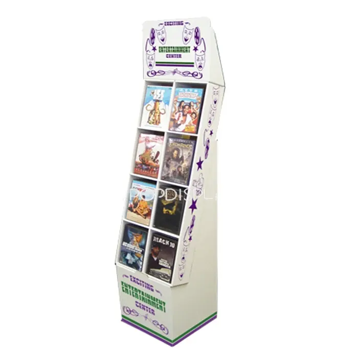 Cardboard DVD Player Floor Display Stand With Mulit-Pockets