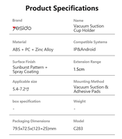 Support de téléphone de voiture Yesido C283 à ventouse à aspiration, rotation à 360°, en alliage de zinc, verrouillage mécanique, utilisation à une main
