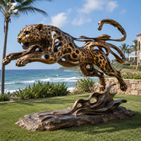 Escultura de Leopardo de Bronce, Estatua de Animal de Tamaño Real, Arte para Jardín Exterior, Fabricante de Esculturas Personalizadas para Hoteles, Villas, Parques y Plazas Públicas