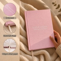 Carnet de suivi des symptômes de bien-être holistique personnalisé A5 en lin rose avec couverture rigide, gaufrage et impression couleur, et marque-page