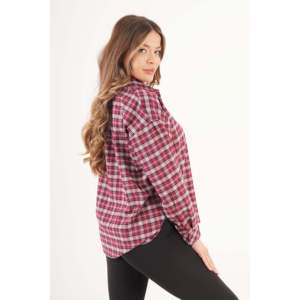 Blusa de Mujer con Botones y Estampado de Cuadros Escoceses Color Borgoña - Product Image 1