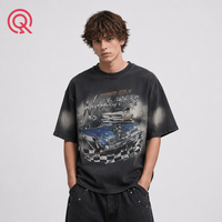 Nouveaux T-shirts Oversize pour Hommes en Coton de Haute Qualité, Style Vintage, Effet Délavé par Pulvérisation, avec Impression DTG Motif Course