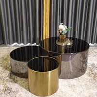 WDY-Table à thé avec cadre en acier inoxydable doré, ensemble de table basse ronde moderne en verre pour le salon