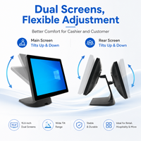 Terminal de point de vente à double écran de 15,6 pouces avec écran tactile intégré, pour restaurant, café, commerce de détail, comptoir, compatible Windows/Android