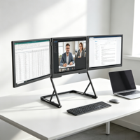 Moniteur triple FHD 1920*1080 18,5 pouces 60Hz IPS avec support pliable en métal et haut-parleurs pour usage professionnel et bureautique