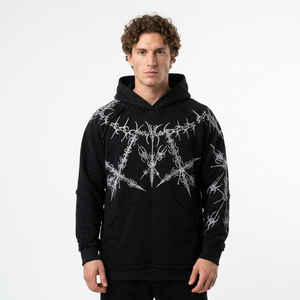 Sweat-shirt noir gothique imprimé pour homme, coupe oversize, logo frontal, tricoté en coton peigné 100%, séchage rapide, collection automne - Product Image 1