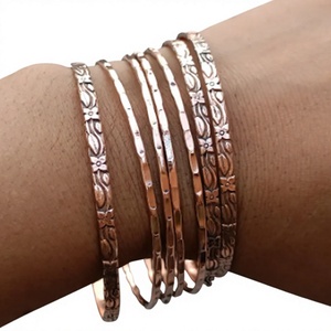 Antique Creations Luxury Pure Copper Bracelet Therapeutic Healing Accessories Minimalist Antique Carved Floral Pattern Polish - Product Image 1