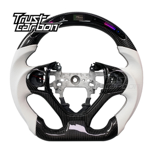 <span class=keywords><strong>Volante</strong></span> LED de Fibra de Carbono Personalizado para <span class=keywords><strong>Honda</strong></span> <span class=keywords><strong>Civic</strong></span> 9ª Generación 2011-2015 con Empuñaduras de Cuero Perforado Blanco, Compatible con 8ª, 10ª, 11ª Generación y CR-V - Product Image 1