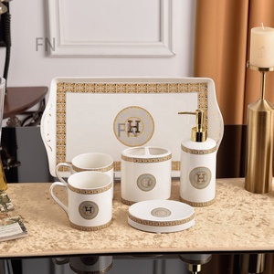 H céramique salle de bain tasse tasse amoureux ensemble avec plateau moderne porcelaine salle de bain accessoires ensembles - Product Image 5