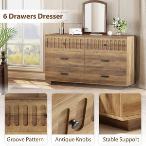Meuble de rangement moderne personnalisé à 6 <span class=keywords><strong>tiroirs</strong></span> Grande <span class=keywords><strong>commode</strong></span> à cannelures marron Armoire de salon <span class=keywords><strong>en</strong></span> bois pour entrée chambre à coucher - Product Image 6