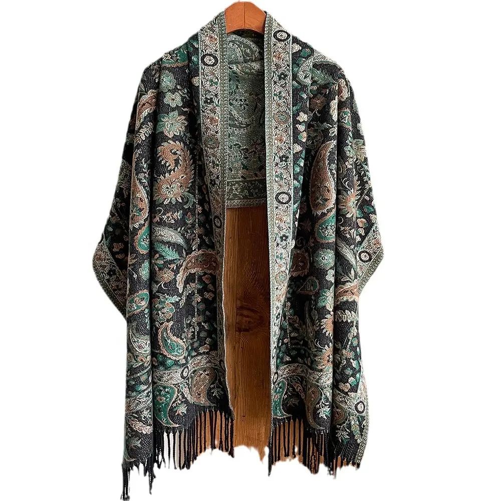 2023 mùa đông khăn cảm giác Cashmere Pashmina khăn choàng Lady tua kết thúc tốt đẹp dày ấm tua len Bohemia du lịch Poncho stole