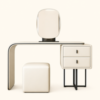 Table de toilette de luxe en chêne massif durable, couleur crème, pour chambre à coucher, coiffeuse moderne minimaliste en cuir avec rangement