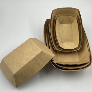 Bandejas de Papel Kraft para Alimentos, Platos Desechables Resistentes a la Grasa, Barquitos de Cartón - Product Image 1