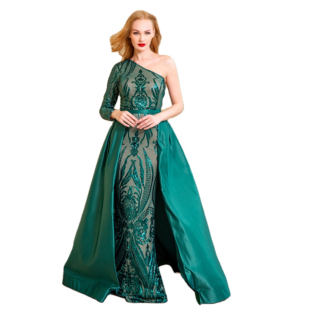 Зеленое бордовое вечернее платье макси на одно плечо с полной подкладкой вечернее платье с длинным рукавом стрейчевое вечернее платье с блестками со съемным шлейфом