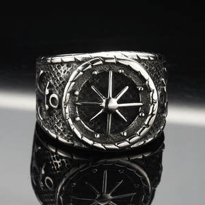 Bagues pour hommes style punk tendance, motif ancre et <span class=keywords><strong>camée</strong></span>, en acier inoxydable plaqué or et argent, avec motif étoile à huit branches en relief - Product Image 3