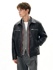 Chaqueta de <span class=keywords><strong>PU</strong></span> Estilo Motociclista Retro para Hombre, Personalizada, de Alta Calidad, Sólida, a la Moda y Versátil - Product Image 1