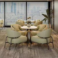 Ensemble table et chaises de bureau d'hôtel haut de gamme en fer forgé, style luxe léger, avec tables basses mobiles et fauteuils individuels rembourrés pour intérieur