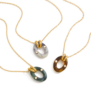 Resin Oval Double <b>Ring</b> <b>Necklace</b> With Diamond Inlay Gold Chain For Women Fashion Jewelry Gift - Product Image 5