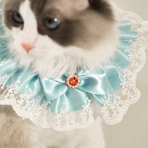 Pet Bib With Gemstone Lace <b>Bow</b> For Cats Small Size All Seasons Elegant Style - Product Image 1