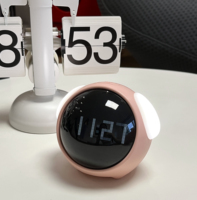 Jam Alarm emosi lucu Led untuk anak-anak, Jam Alarm meja samping tempat tidur Mini isi ulang daya