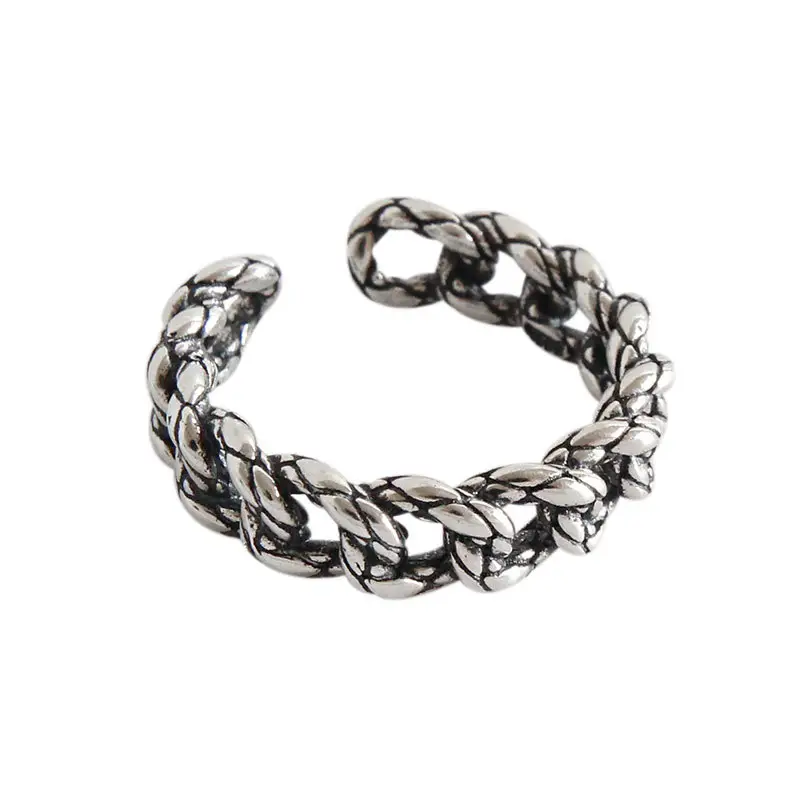 Tonglin Sterling Silver 925 Jewelry Vintage Antique Beautiful Daily Finish Twisted Chain Rings