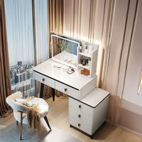 Coiffeuse de luxe moderne intégrée avec miroir éclairé et meuble de rangement pour chambre à coucher et mobilier de maison contemporain