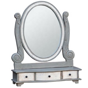 Shabby Chic <strong>Grey</strong> White Freestanding Wooden Bedroom Drawers Dressing Table <strong>Mirror</strong> - Product Image 1