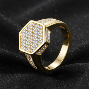 S925 Sterling Silver Hexagonal Full Pave Moissanite Adjustable <b>Men</b> <b>Ring</b> Trendy Unisex Everyday Wear Statement Jewelry Gift - Product Image 5