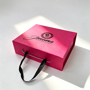 Custom Logo Luxury Pink Magnetic <b>Gift</b> <b>Box</b> With Ribbon Handle for Clothing Wig Hair Extension Packaging Rigid Paper <b>Box</b> - Product Image 2