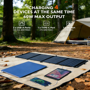 Chargeur solaire pliable Alecter Solar haute efficacité 60W à charge rapide, 12 cellules, 20% d'efficacité, étanche, noir - Product Image 3