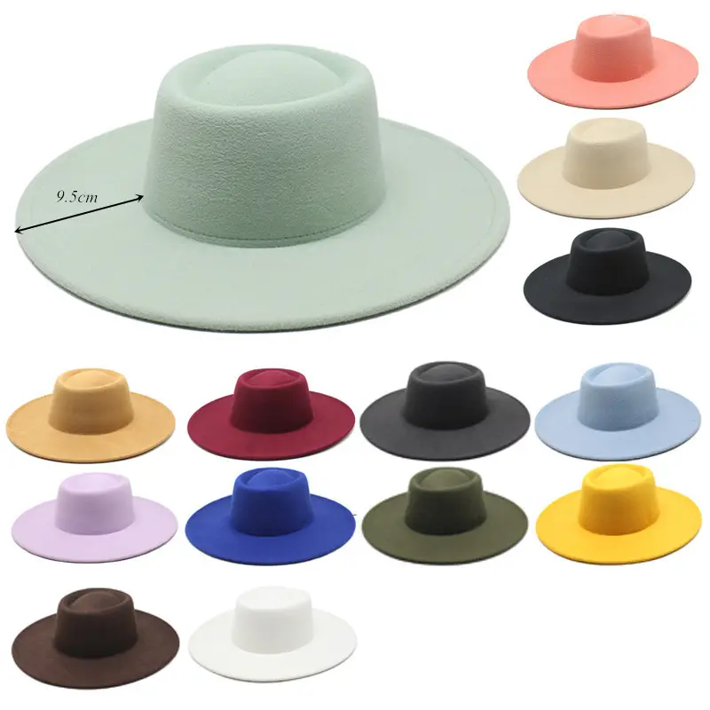 Cinto de Inverno quente chapéu de aba larga de 9,5 cm para mulheres elegantes chapéu Fedora Jazz sólido Panamá