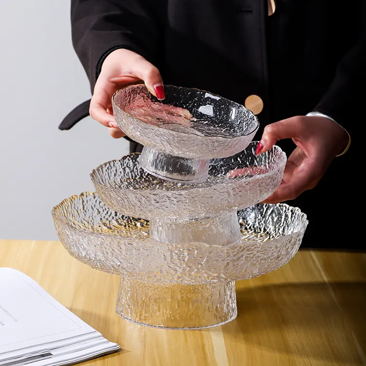 Kreative große Verzierung hoch japanischer Eistau einfarbig getrockneter Obstkorb Glas Snack Bowl Obst teller