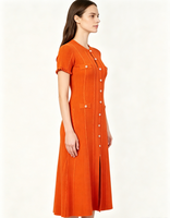 Robe longue décontractée et élégante pour femme, col rond, en dentelle tissée, écologique, respirante, antistatique, à manches courtes, coupe trapèze, pour l'automne