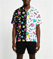 Celana renang motif kartun luar angkasa terlaris, kerah berdiri, kancing, motif digital Hawaii, lengan pendek, ringan, tropis