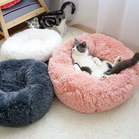 Fabricant en gros OEM, coussin rond pour animaux de compagnie, chat, chien, doux, luxueux, rose, gris, blanc