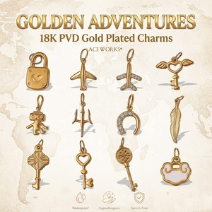 Golden Adventures | 18K PVD Gold Plated Stainless Steel Travel & Protection Charms | Airplane Key Heart Arrow Lock Pendants - Product Image 1