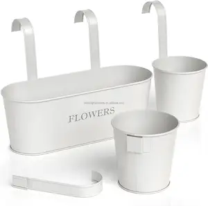 Plantador de balde de metal para pendurar, plantador de balde de metal para jardim e casa com alça, vaso de flores